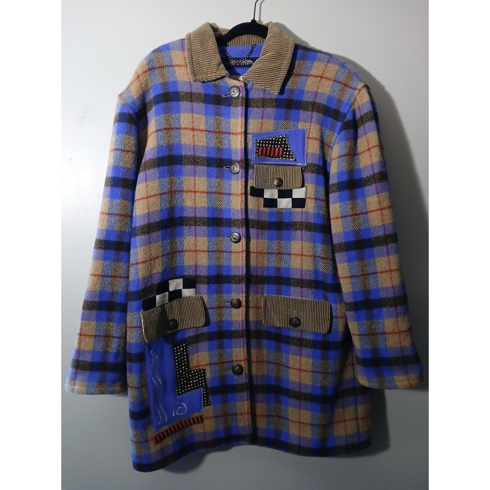 CANVASBACKS‎ Lutton & Horsfield Mens Plaid Patchwork Wool Blend Coat Jacket L